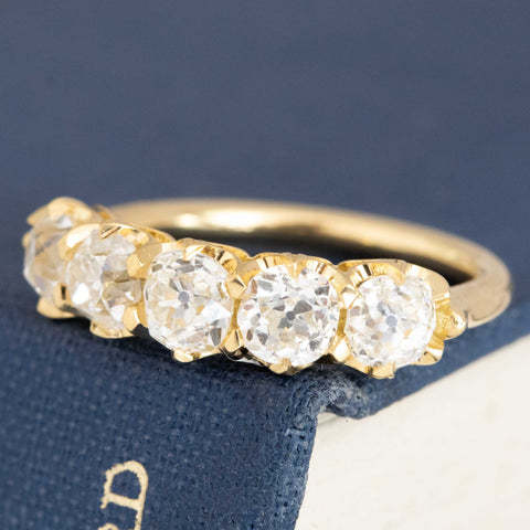 2.07ctw old mine cut diamond five-stone half hoop band in 18kt yellow gold – alternate view 4