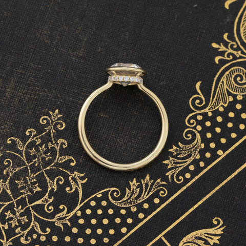2.10ct GIA old European cut diamond bezel solitaire with pave hidden halo, 18K yellow gold – alternate view 5