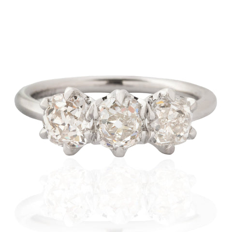 2.13ctw Old Mine Cut Diamond Trilogy Ring