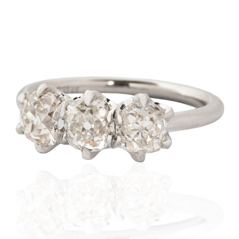 2.13ctw Old Mine Cut Diamond Trilogy Ring