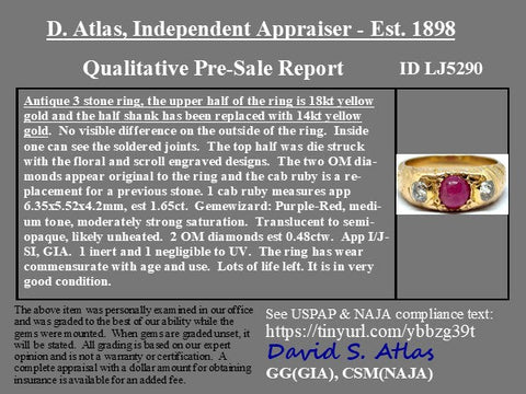 2.13ctw Victorian Old Mine Cut Diamond & Ruby Trilogy Ring