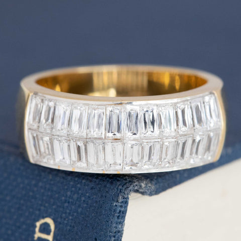 2.16ctw criss cut diamond double row channel set band in 18kt yellow gold