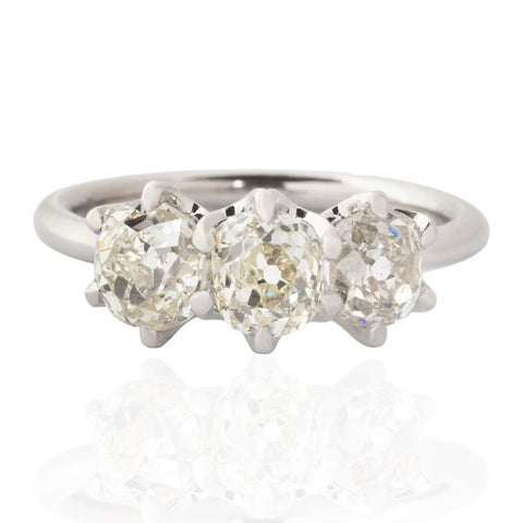 2.17ctw Old Mine Cut Diamond Trilogy Ring