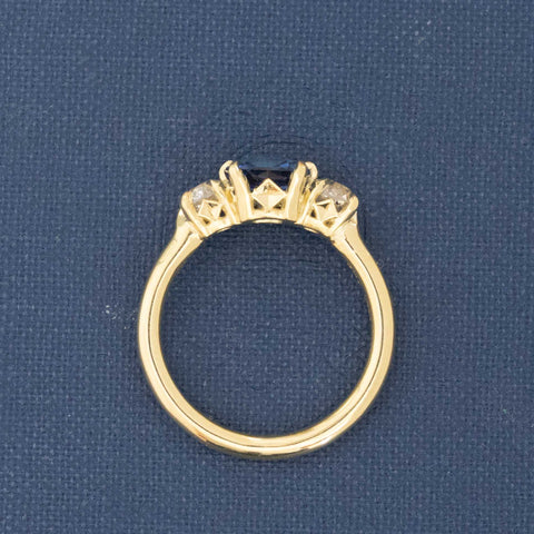 2.21ctw Sapphire & Old Mine Cut Diamond Trilogy Ring