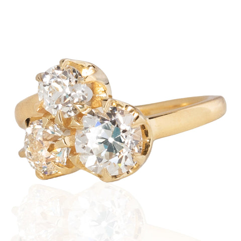2.27ctw Old European Cut Diamond Trilogy Ring, GIA