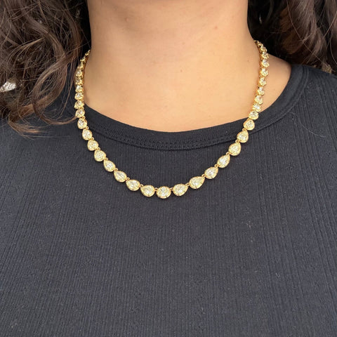 23.00ctw Pear Cut Diamond Collet Tennis Necklace