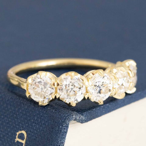 2.30ctw old European cut diamond five-stone band in 18kt yellow gold – alternate view 3