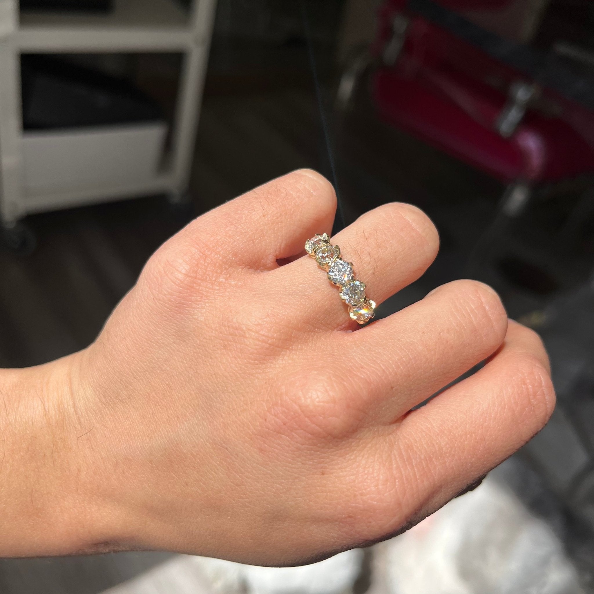 2.30CTW OLD EUROPEAN CUT DIAMOND 5-STONE BAND - HAND VIEW