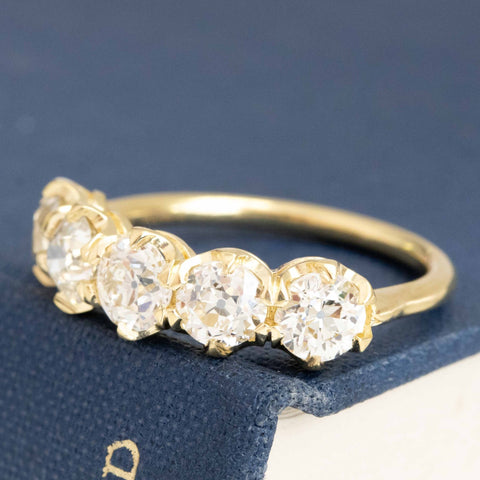 2.30ctw old European cut diamond five-stone band in 18kt yellow gold – alternate view 4