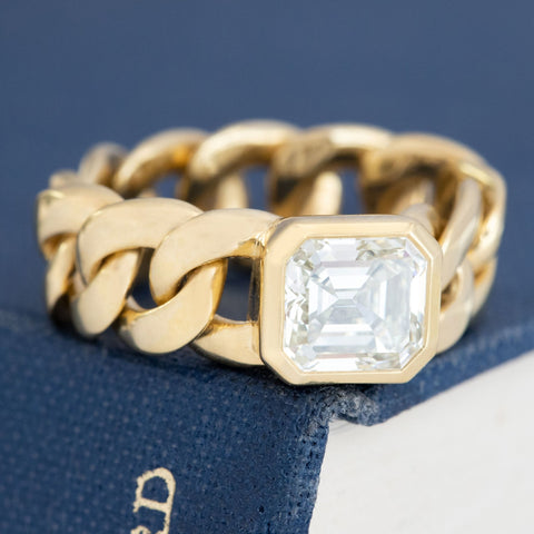 2.31ct Asscher Cut Diamond Bezel Chain Ring, GIA