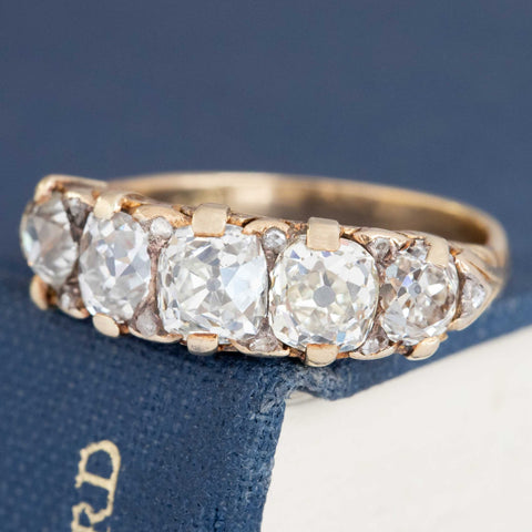 2.31ctw Antique Old Mine Cut Diamond 5-Stone Scroll Band