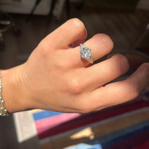 2.34ct Old Mine Oval Cut Diamond Art Deco Solitaire
