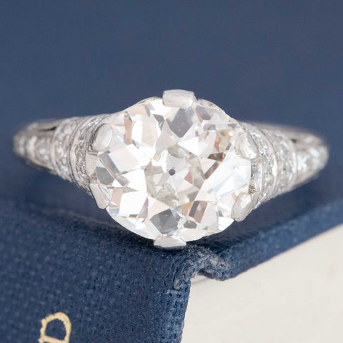 2.34ct Old Mine Oval Cut Diamond Art Deco Solitaire