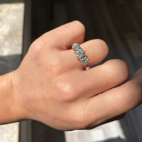 2.35ctw Vintage Old European Cut Diamond Trilogy Ring
