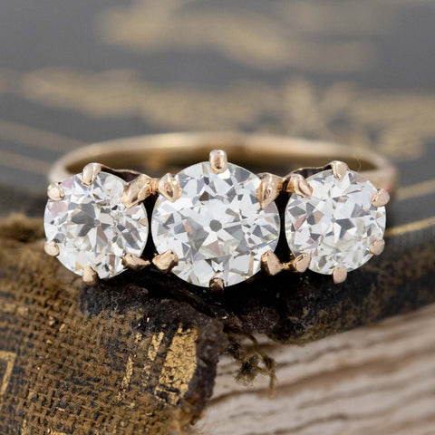 2.35ctw Vintage Old European Cut Diamond Trilogy Ring