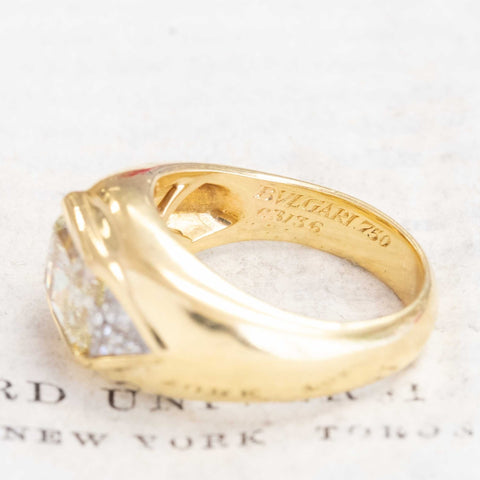 2.19ctw Vintage Fancy Yellow Radiant Cut Diamond Trilogy Ring, by Bvlgari c. 1970s