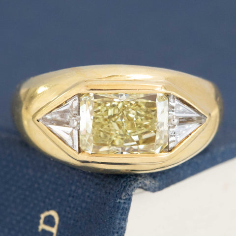 2.19ctw Vintage Fancy Yellow Radiant Cut Diamond Trilogy Ring, by Bvlgari c. 1970s