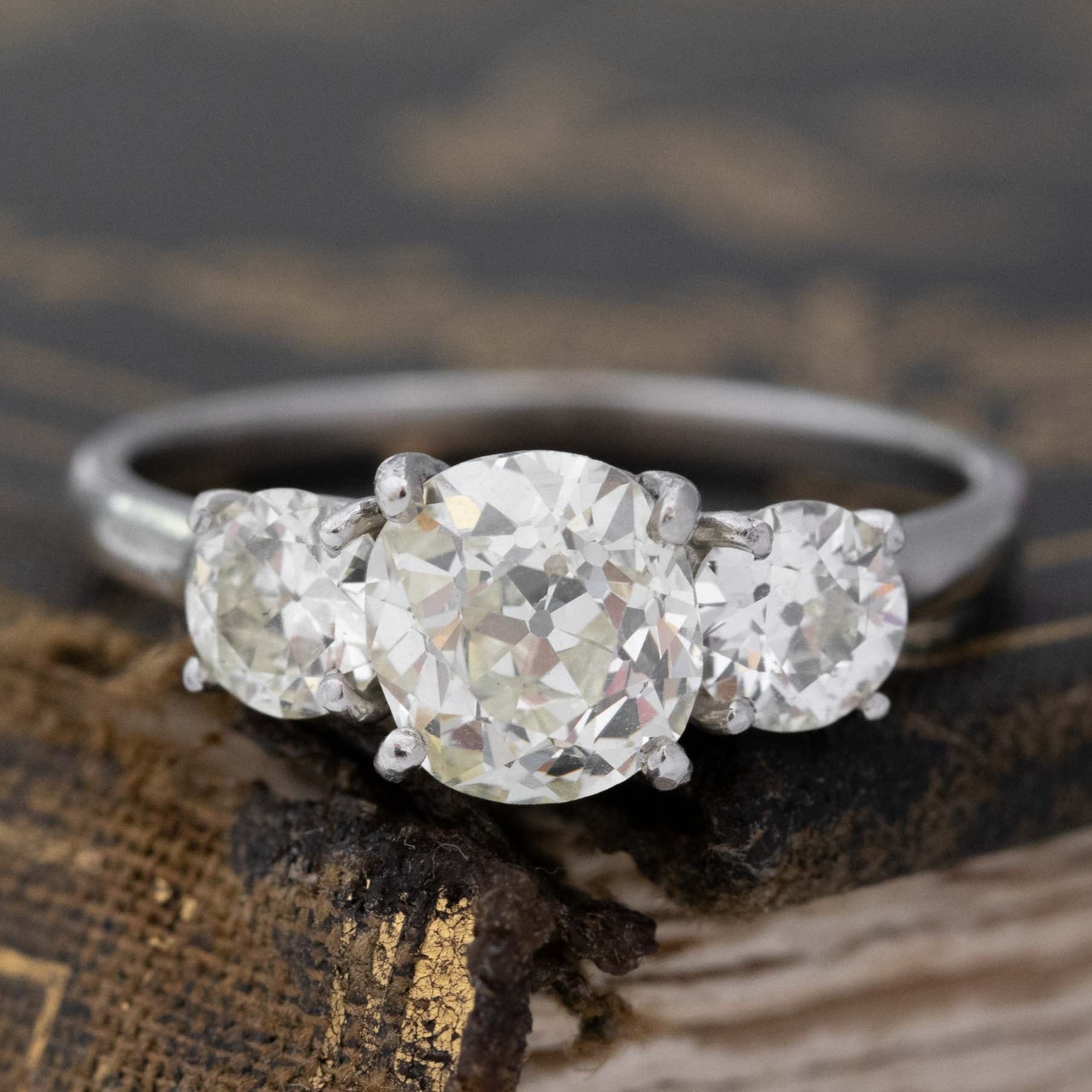 Vintage Old Mine Cut Diamond Trilogy Ring