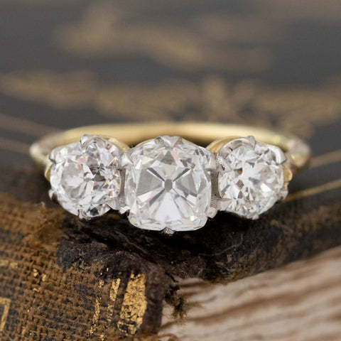 2.42ctw Old Mine & Old European Cut Diamond Trilogy Ring, GIA