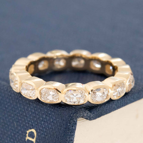 2.47ctw Elongated Old Mine Cut Diamond Bezel Eternity Band
