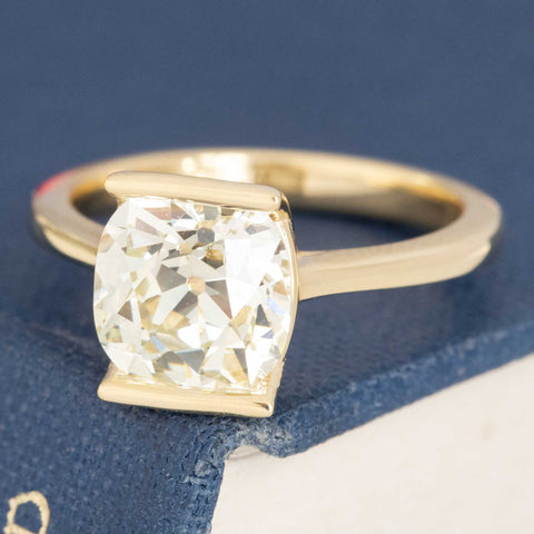 2.49ct Old Mine Cut Diamond Half-Bezel "Broadway" Solitaire