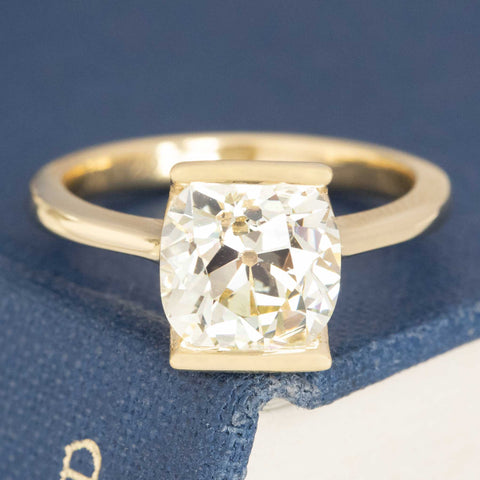2.49ct Old Mine Cut Diamond Half-Bezel "Broadway" Solitaire