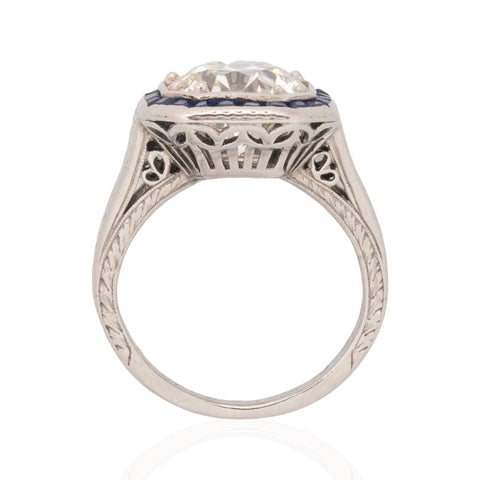 2.51ct Old European Cut Diamond Sapphire Target Ring, GIA