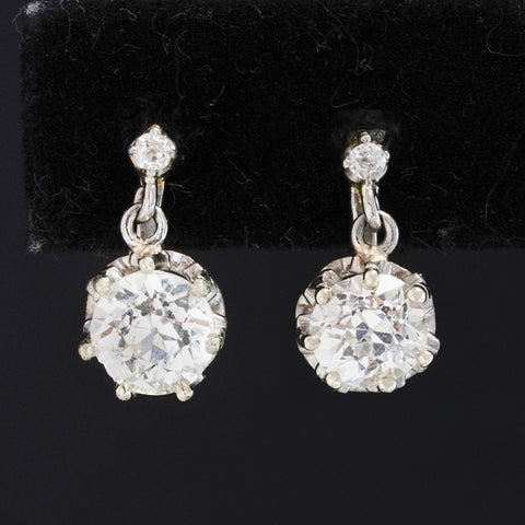 2.53ctw Old European Cut Diamond Dormeuse Earrings, Dutch