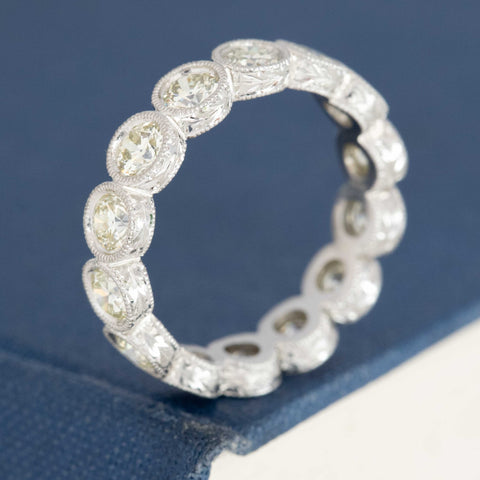 2.55ctw Old European Cut Diamond Engraved Eternity Band