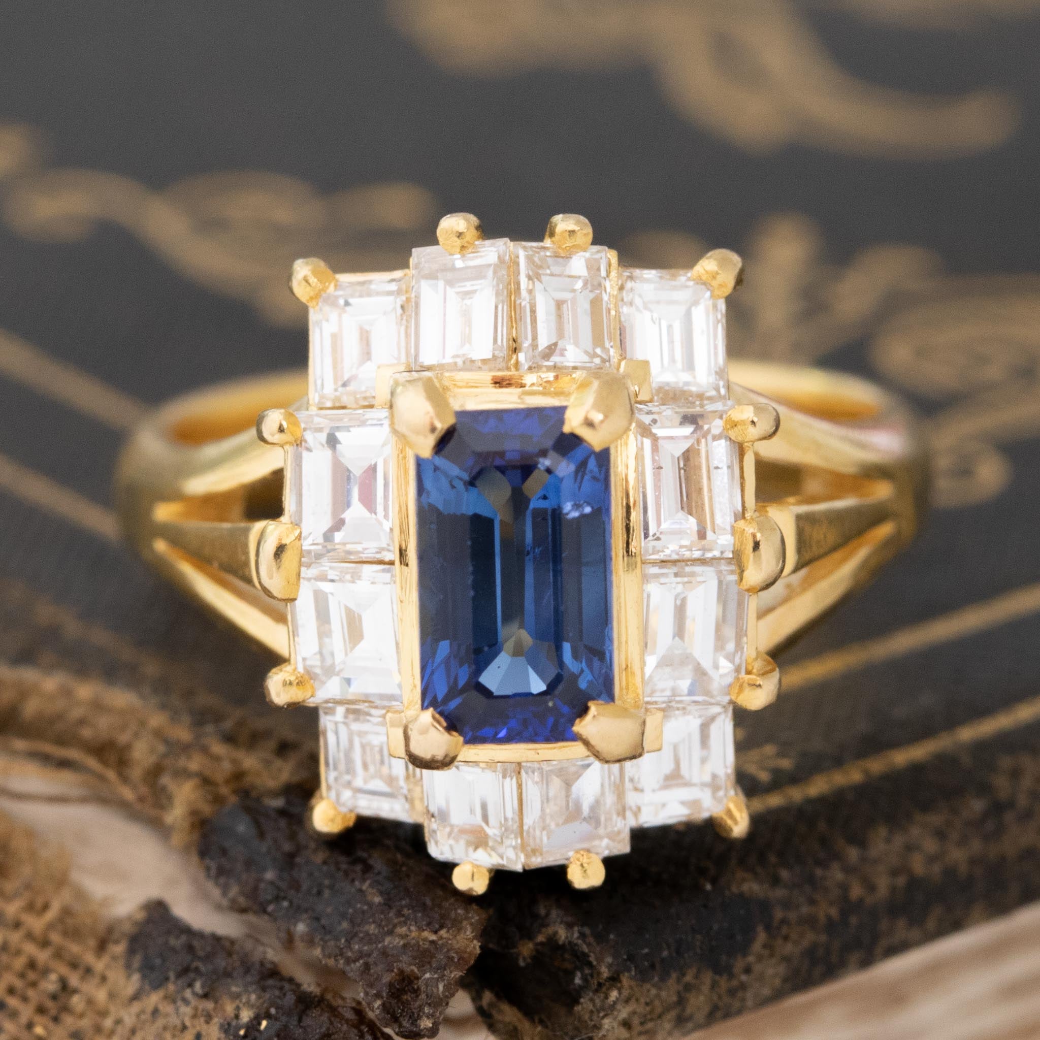 Vintage Sapphire Emerald Diamond Ballerina Ring