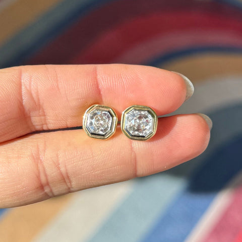 2.58ctw Vintage Tycoon Cut Diamond Stud Earrings, GIA