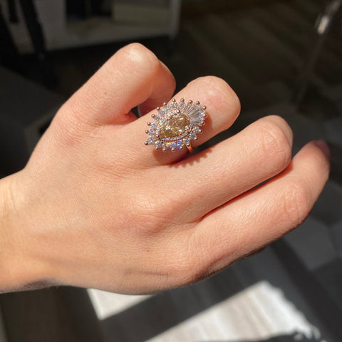2.60ctw fancy brown pear cut diamond Rhapsody ballerina ring by Heidi Gibson in 14kt rose gold – alternate view 2