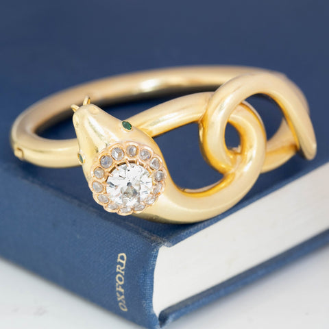 2.63ct Victorian Revival Old European Cut Diamond Serpent Bangle