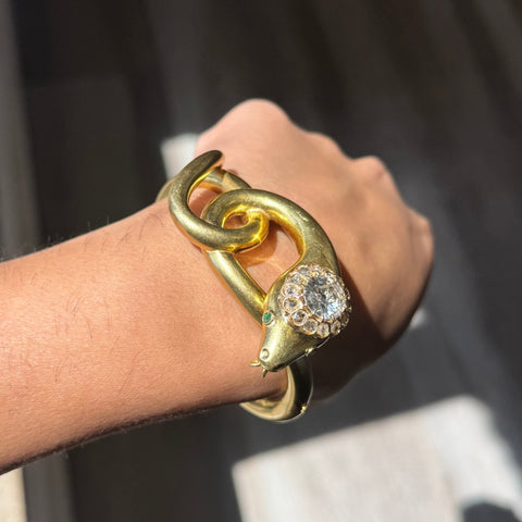2.63ct Victorian Revival Old European Cut Diamond Serpent Bangle