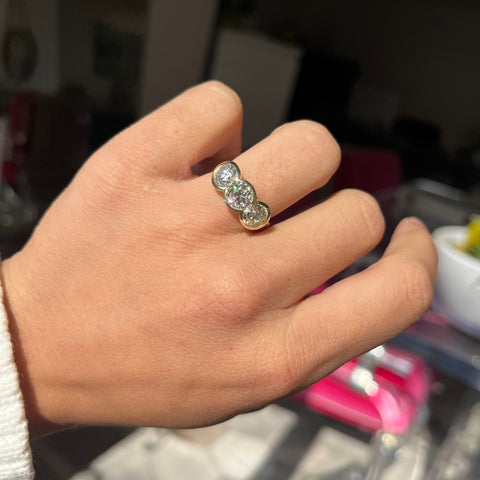 2.63ctw Old European Cut Diamond Bezel Trilogy Ring