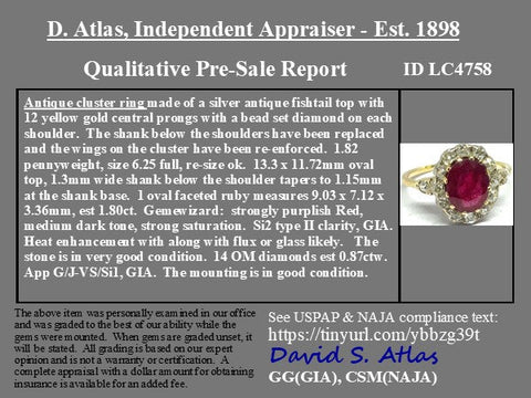 2.67ctw Antique Ruby & Old Mine Cut Diamond Cluster Ring