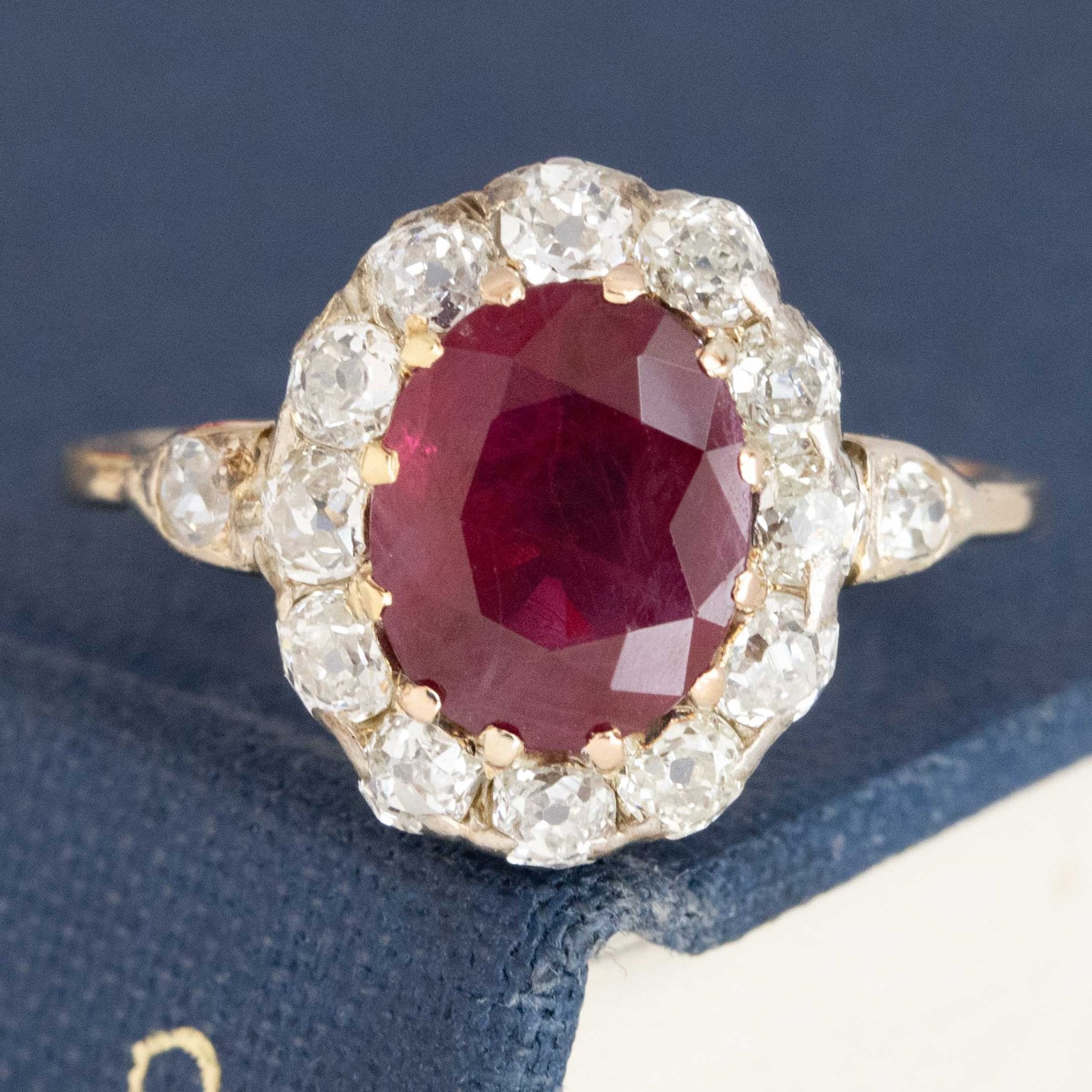 Antique Ruby Old Mine Cut Diamond Cluster Ring