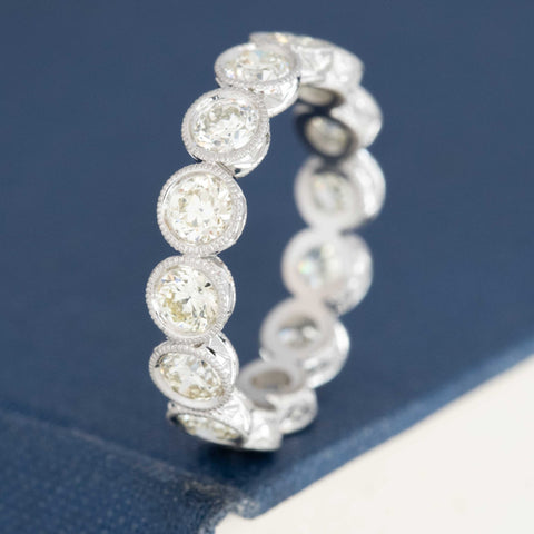 2.67ctw Old European Cut Diamond Engraved Eternity Band