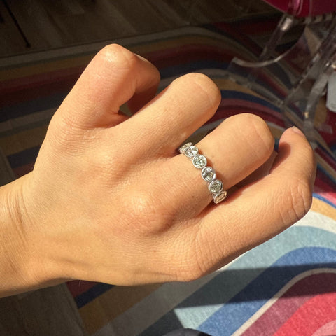 2.67ctw Old European Cut Diamond Engraved Eternity Band