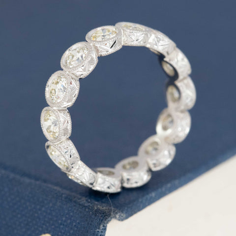 2.67ctw Old European Cut Diamond Engraved Eternity Band