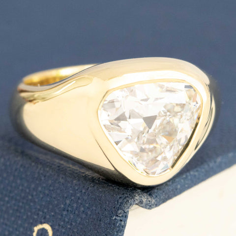 2.71ct Antique Pear/Heart Cut Diamond Bezel Solitaire