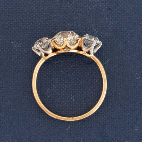2.71ctw Antique Old European Cut Diamond Trilogy Ring