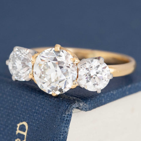 2.71ctw Antique Old European Cut Diamond Trilogy Ring
