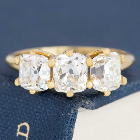 2.72ctw Vintage Old Mine Cut Diamond Trilogy Ring