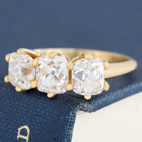 2.72ctw Vintage Old Mine Cut Diamond Trilogy Ring