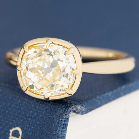 2.73ct Old Mine Cut Diamond Collet Solitaire, GIA Fancy Light Yellow
