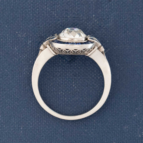 2.74ctw Old Mine Cut Diamond & Sapphire Halo Ring
