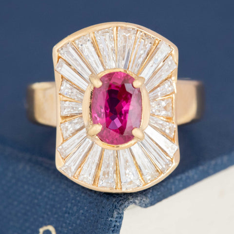 2.74ctw Ruby & Tapered Baguette Cut Diamond Ballerina Ring