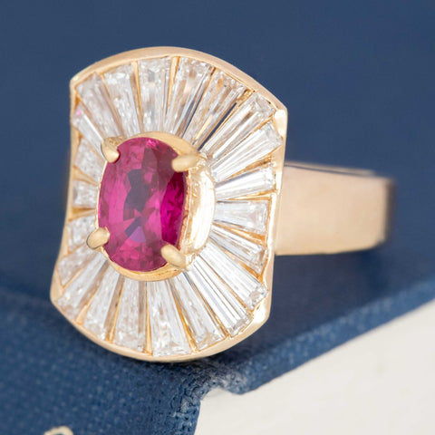 2.74ctw Ruby & Tapered Baguette Cut Diamond Ballerina Ring