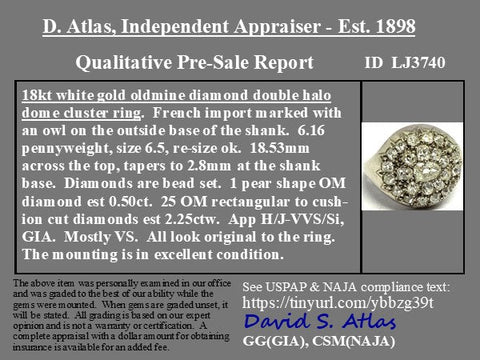 2.75ctw French antique old cut diamond dome cluster ring with east-west pear center, 18K white gold – alternate view 4